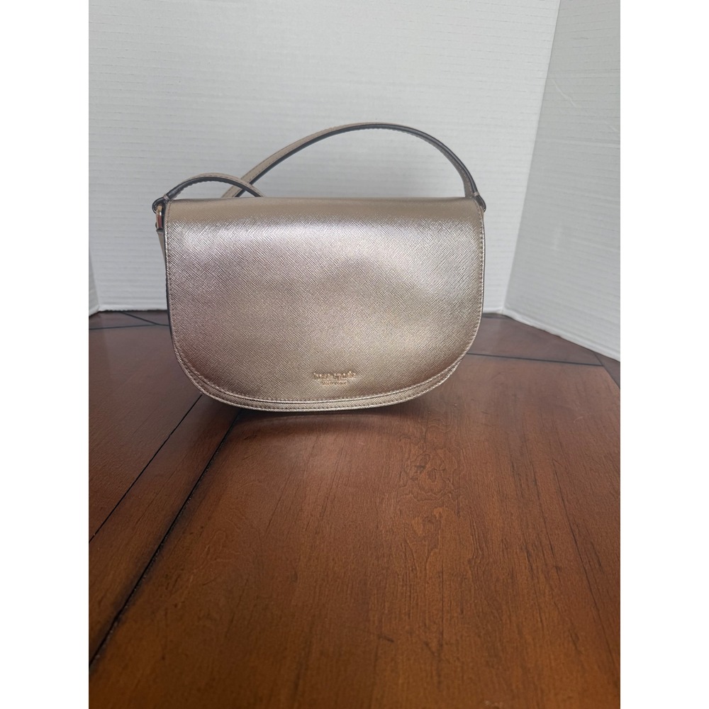 Kate Spade Reiley Metallic Blush Flap Crossbody Metallic Leather Saddle Bag